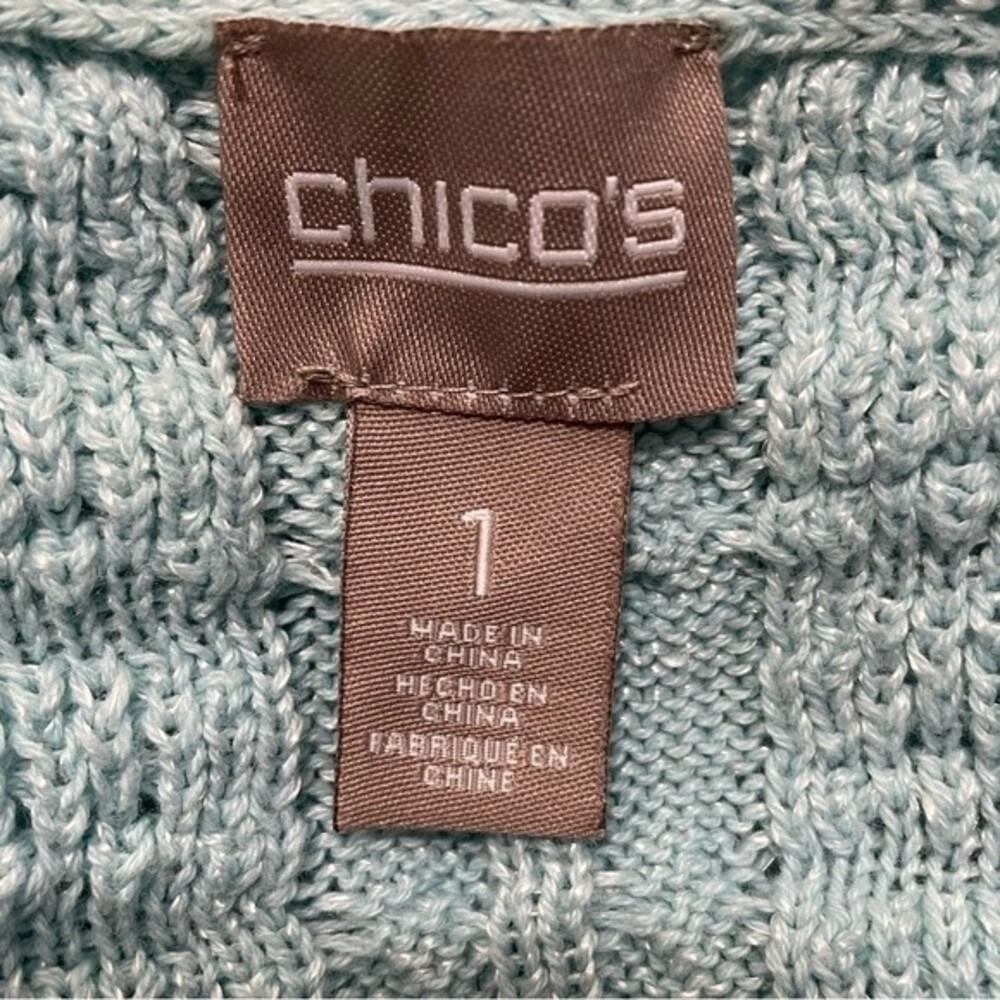 Chico's Aqua Blue Open Front Crochet Knit Cardigan Size Chico's 1 - Picture 7 of 9